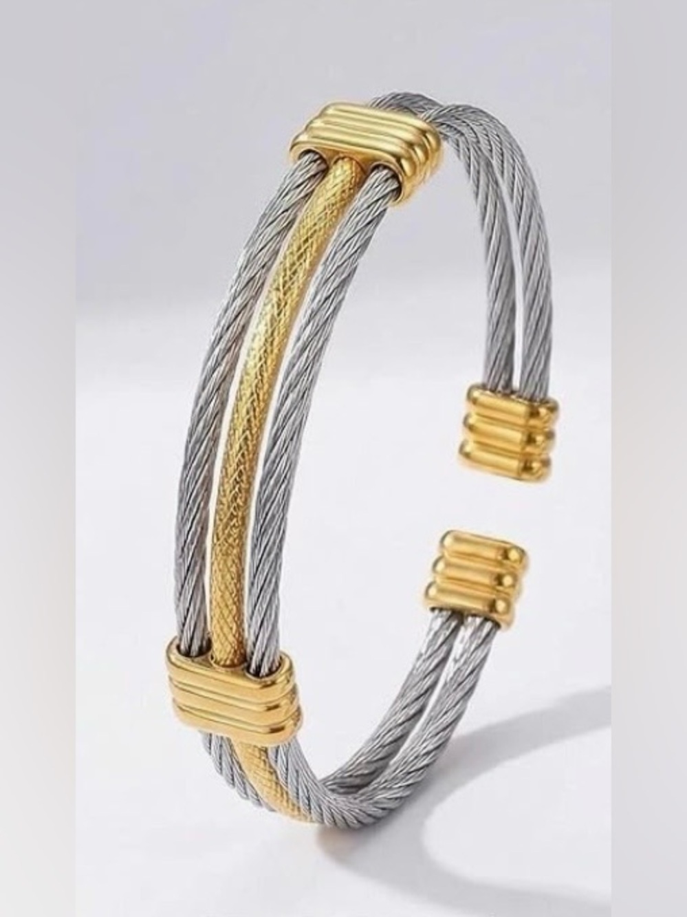 New Anthropologie Two-Tone Cable Cuff Bracelet — Silver & Gold